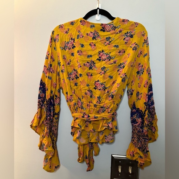 Angie Yellow Bell Sleeve Wrap Blouse - Picture 3 of 3